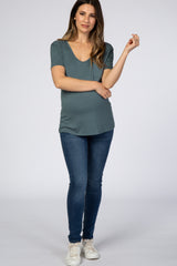 Light Teal Scoop Neck Pocket Maternity Top