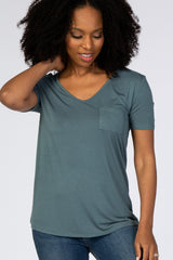 Light Teal Scoop Neck Pocket Maternity Top