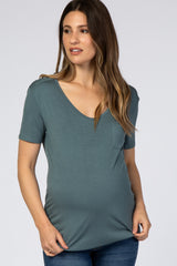 Light Teal Scoop Neck Pocket Maternity Top