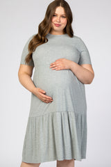 Heather Grey Ribbed Tiered Maternity Plus Dress