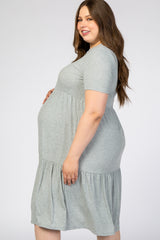 Heather Grey Ribbed Tiered Maternity Plus Dress