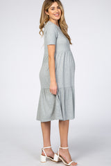 Heather Grey Ribbed Tiered Maternity Dress