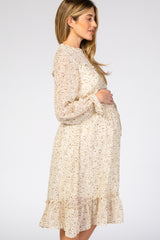 Cream Animal Print Chiffon Ruffle Hem Maternity Midi Dress