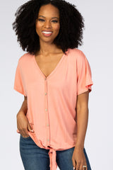 Peach Tie Front Short Sleeve Maternity Top