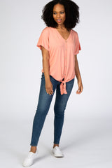 Peach Tie Front Short Sleeve Top