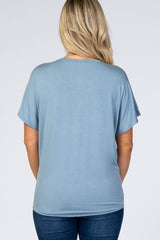 Light Blue Tie Front Short Sleeve Maternity Top