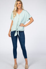 Mint Tie Front Short Sleeve Top