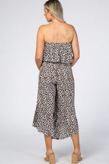 Brown Animal Print Flounce Maternity Jumpsuit