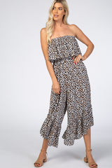 Brown Animal Print Flounce Maternity Jumpsuit