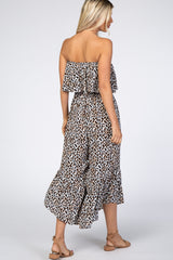 Brown Animal Print Flounce Jumpsuit