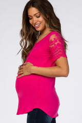 Fuchsia Lace Sleeve Maternity Top