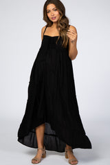 Black Ruffle Tier Hi-Low Maternity Dress