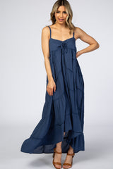 Navy Blue Ruffle Tier Hi-Low Dress