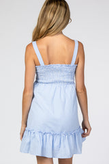 Light Blue Checkered Sweetheart Neck Front Tie Maternity Dress