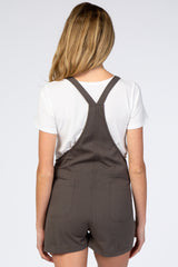 Dark Grey Tie Knot Maternity Short Overalls