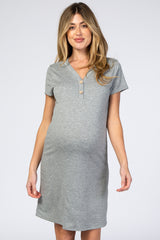 Grey Button Front Maternity Dress