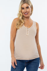 Beige Raw Seam Maternity Sleeveless Top