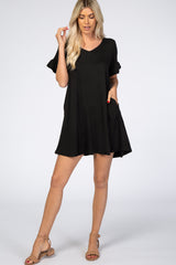 Black Ruffle Sleeve Swing Dress