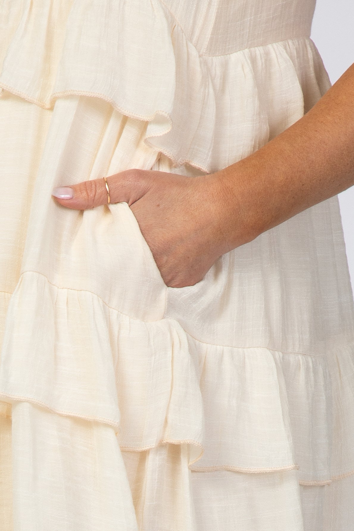 Ivory Halter Ruffle Tiered Maternity Dress