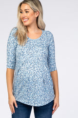 Blue Floral Pleat Front Maternity Top