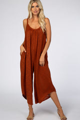 Rust Asymmetrical Hem Maternity Jumpsuit