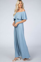 Light Blue Off Shoulder Maxi Dress