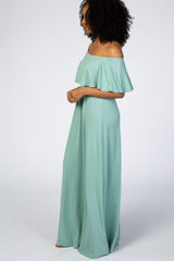 Light Olive Off Shoulder Maxi Dress