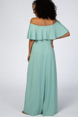 Light Olive Off Shoulder Maxi Dress