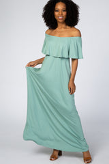 Light Olive Off Shoulder Maxi Dress