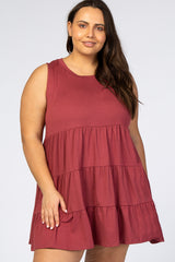 Rust Sleeveless Tiered Plus Dress