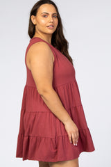 Rust Sleeveless Tiered Plus Dress