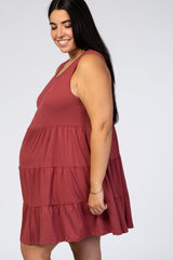 Rust Sleeveless Tiered Plus Maternity Dress