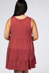 Rust Sleeveless Tiered Plus Maternity Dress