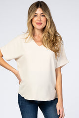 Beige Short Sleeve Maternity Blouse