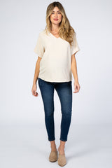 Beige Short Sleeve Maternity Blouse