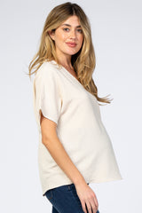 Beige Short Sleeve Maternity Blouse