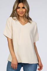 Beige Short Sleeve Blouse