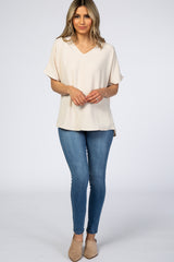 Beige Short Sleeve Blouse