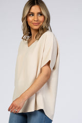 Beige Short Sleeve Blouse