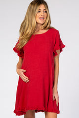 Red Fringe Linen Maternity Dress