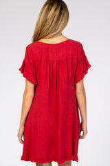 Red Fringe Linen Maternity Dress