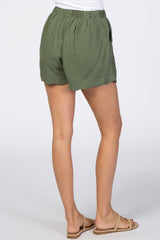 Olive Scalloped Hem Linen Maternity Shorts