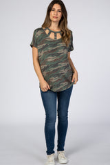 Olive Front Cutout Maternity Top