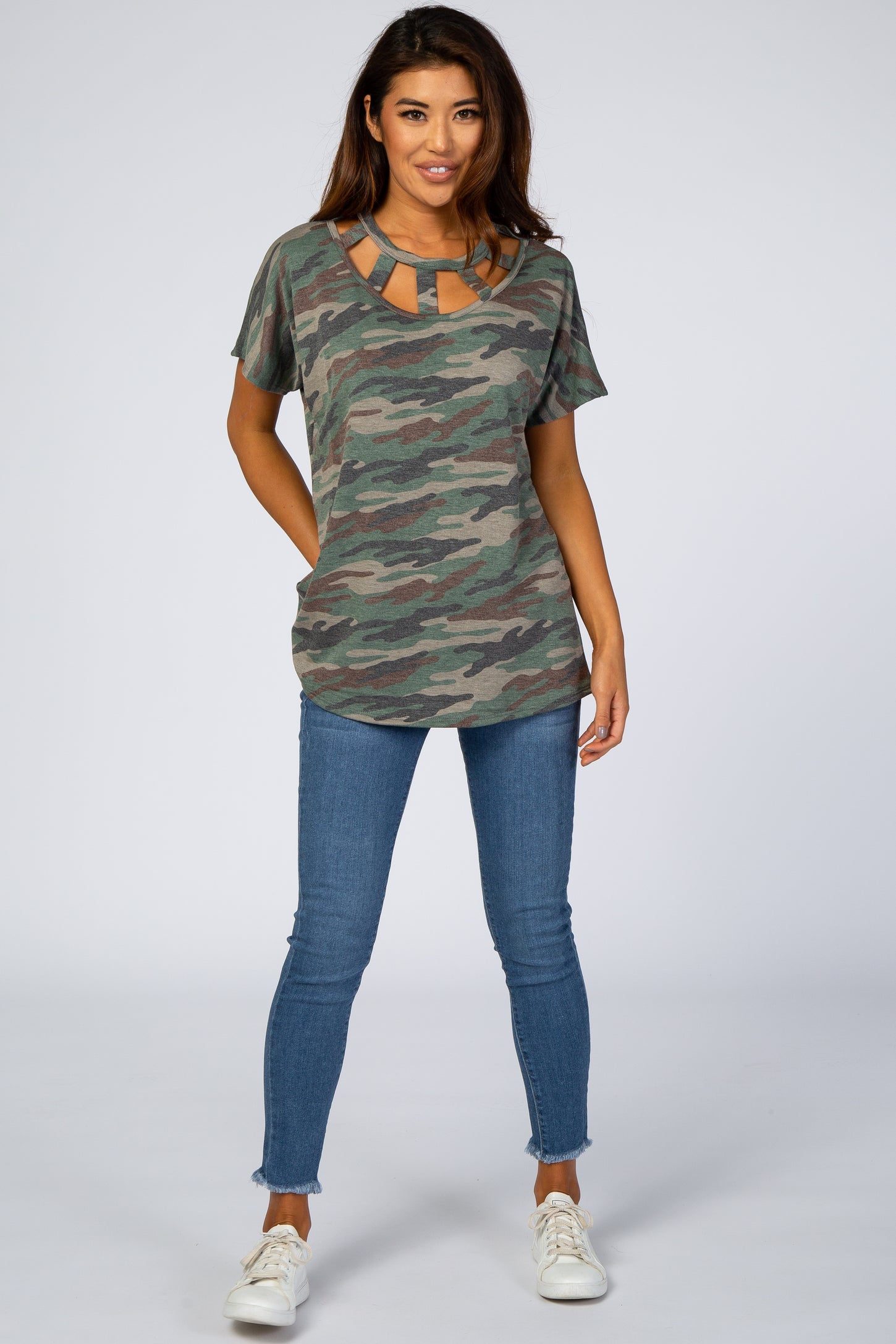 Olive Front Cutout Top