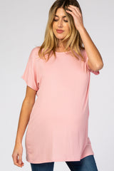 Peach Ribbed Maternity Top
