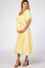 Yellow Smocked Tiered Maternity Dress