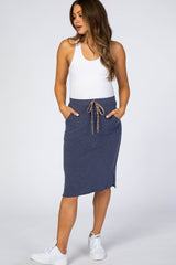 Navy Animal Print Drawstring Maternity Skirt