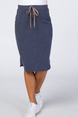 Navy Animal Print Drawstring Maternity Skirt