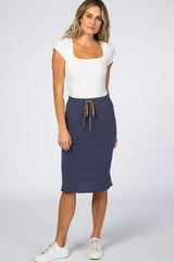 Navy Animal Print Drawstring Maternity Skirt