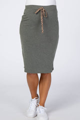 Olive Animal Print Drawstring Maternity Skirt